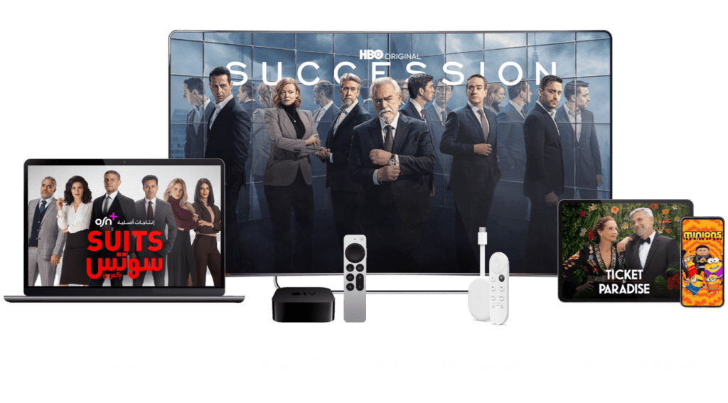 Haute qualité IPTV sur plusieurs appareils : Desktop, Smart TVs, Apple TV, Chromecast, Mobile et Tablettes.